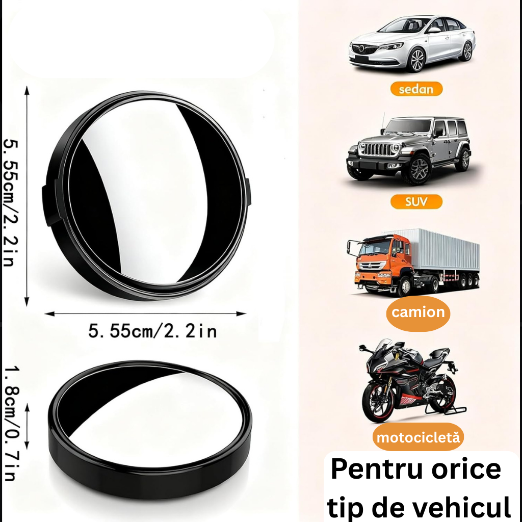 Oglindă Auto Anti Unghi Mort 360° cu Prindere prin Ventuză