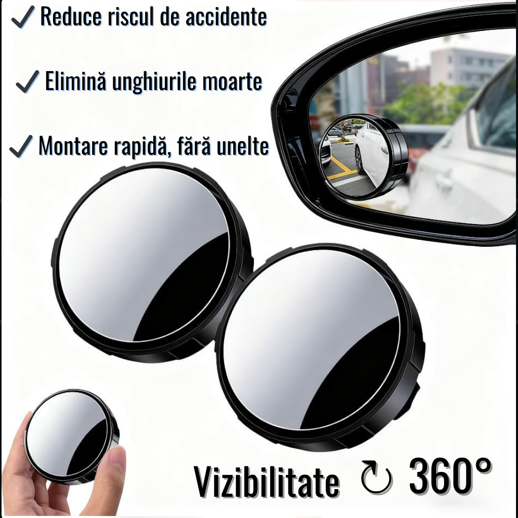 Oglindă Auto Anti Unghi Mort 360° cu Prindere prin Ventuză